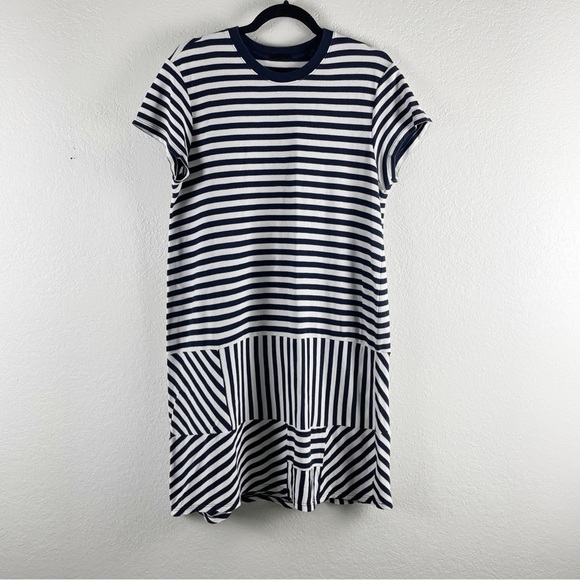 ATM Anthony Thomas Melillo Striped Pique Short Sleeve Crew Mini Dress Blue White - Picture 2 of 8